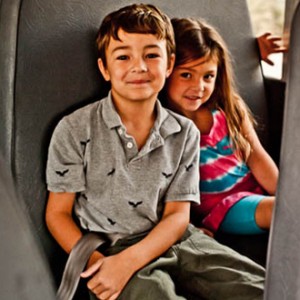 Happy children on the bus
