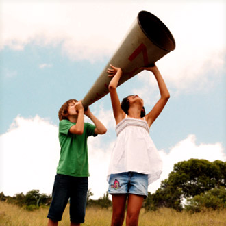 Children making an announcement